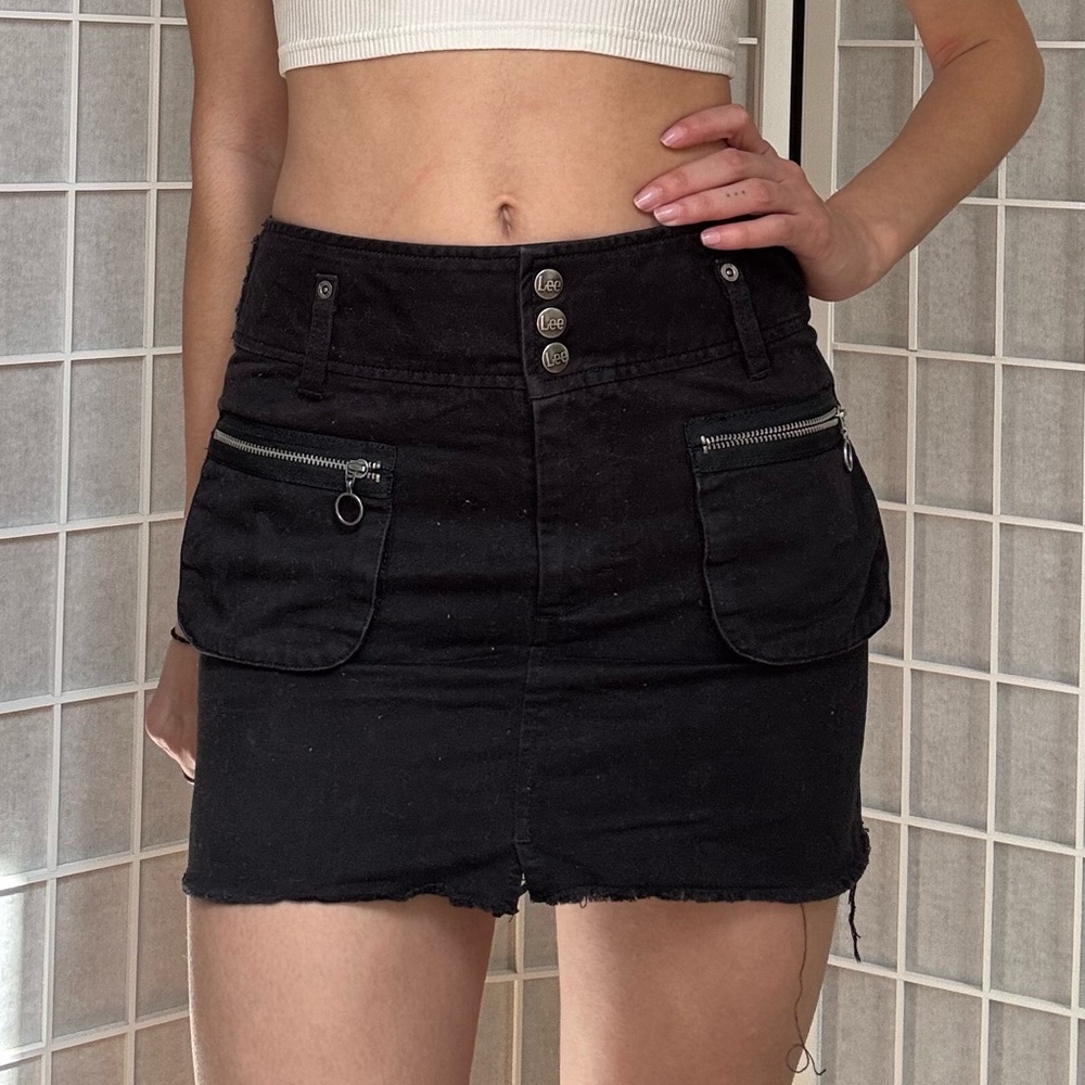 Chic Black Mini Skirt with Button Detail